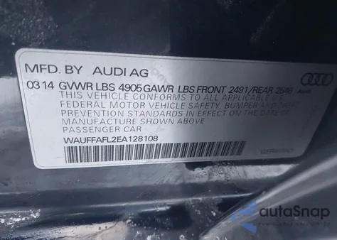 2014 Audi A4 2.0T Premium from USA, damaged, VIN WAUFFAFL2EA128108